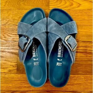 Birkenstock Siena Big Buckle in Dusty Blue – Size 38 Narrow/Medium (7.5 in US).
